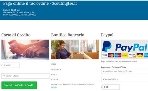 Sezione portale Pagamenti (Carta di credito, Paypal, Bonifico..) 